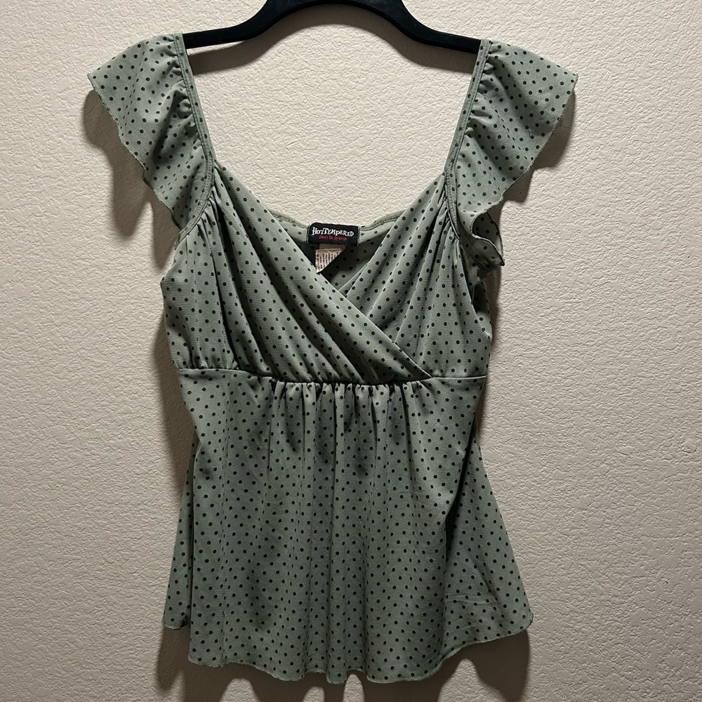 Vintage mint green and black polka dot blouse